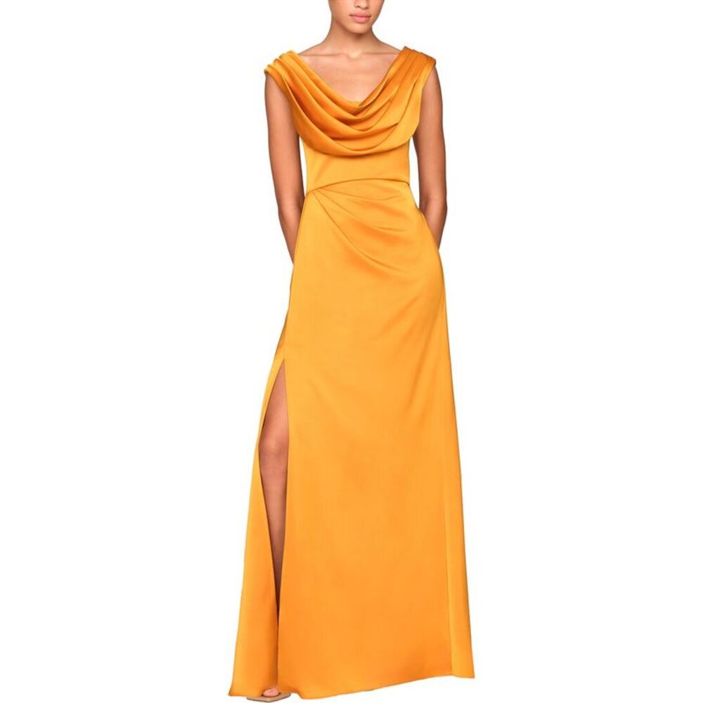 Theia Womens Blair Cowl Draped Gown, Gold